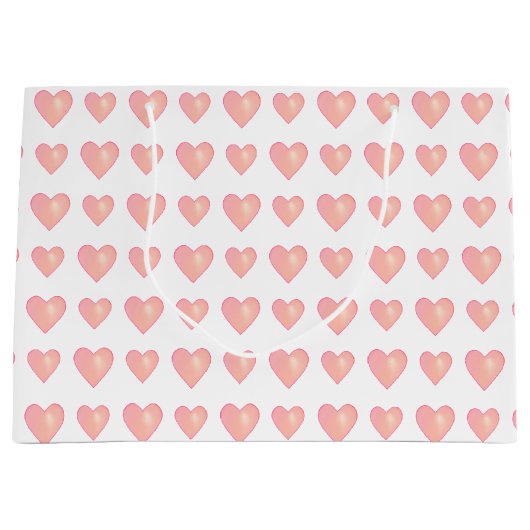 ピンクエレガントハートオン白 ラージペーパーバッグ (正面)