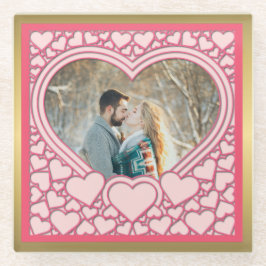 ピンクエレガントハートハッピーバレンタインデースタイリッシュ ガラスコースター