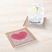 ピンクエレガントハートハッピーバレンタインデースタイリッシュ ガラスコースター (アングル)