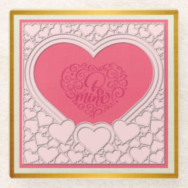 ピンクエレガントハートハッピーバレンタインデースタイリッシュ ガラスコースター
