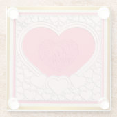 ピンクエレガントハートハッピーバレンタインデースタイリッシュ ガラスコースター (裏面)