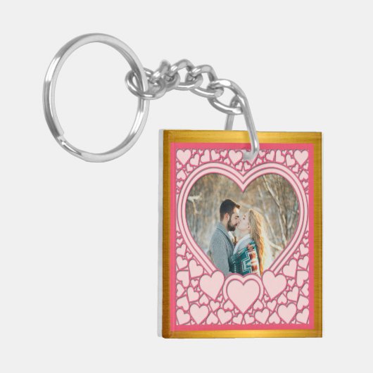 ピンクエレガントハートハッピーバレンタインデースタイリッシュ キーホルダー (正面左)