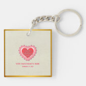 ピンクエレガントハートハッピーバレンタインデースタイリッシュ キーホルダー (裏面)