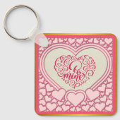 ピンクエレガントハートハッピーバレンタインデースタイリッシュ キーホルダー (正面)