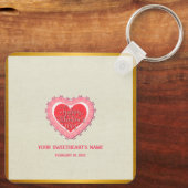 ピンクエレガントハートハッピーバレンタインデースタイリッシュ キーホルダー (裏面)