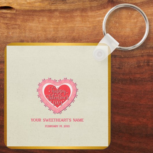 ピンクエレガントハートハッピーバレンタインデースタイリッシュ キーホルダー (裏面)