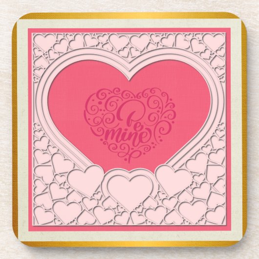 ピンクエレガントハートハッピーバレンタインデースタイリッシュ コースター (正面)