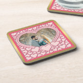 ピンクエレガントハートハッピーバレンタインデースタイリッシュ コースター (左側)