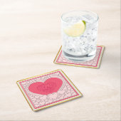 ピンクエレガントハートハッピーバレンタインデースタイリッシュ スクエアペーパーコースター (インサイチュ)