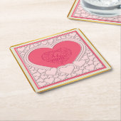 ピンクエレガントハートハッピーバレンタインデースタイリッシュ スクエアペーパーコースター (アングル)