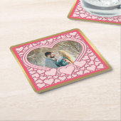 ピンクエレガントハートハッピーバレンタインデースタイリッシュ スクエアペーパーコースター (アングル)