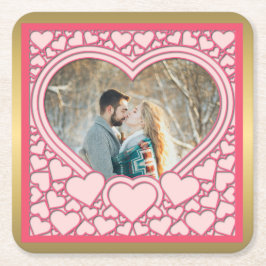 ピンクエレガントハートハッピーバレンタインデースタイリッシュ スクエアペーパーコースター