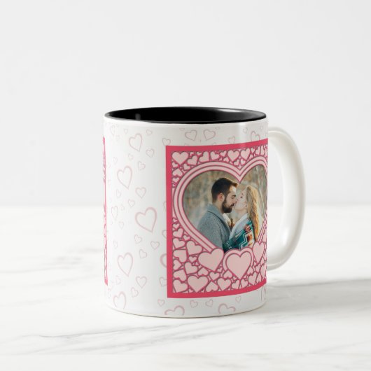 ピンクエレガントハートハッピーバレンタインデースタイリッシュ ツートーンマグカップ (正面右)