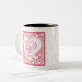 ピンクエレガントハートハッピーバレンタインデースタイリッシュ ツートーンマグカップ (正面左)