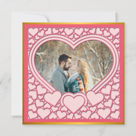 ピンクエレガントハートハッピーバレンタインデースタイリッシュ ノートカード (正面)