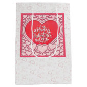 ピンクエレガントハートハッピーバレンタインデースタイリッシュ ミディアムペーパーバッグ (裏面)