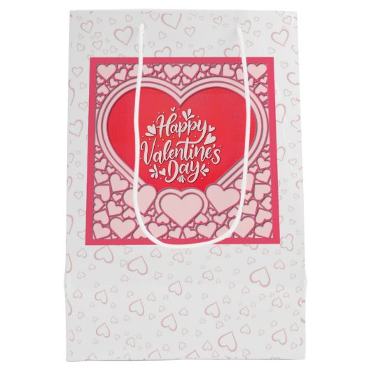 ピンクエレガントハートハッピーバレンタインデースタイリッシュ ミディアムペーパーバッグ (裏面)