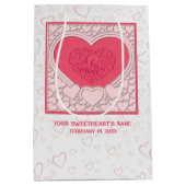 ピンクエレガントハートハッピーバレンタインデースタイリッシュ ミディアムペーパーバッグ (正面)