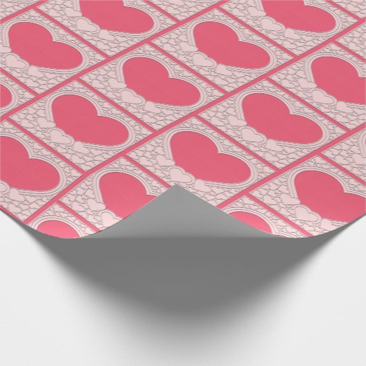 ピンクエレガントハートハッピーバレンタインデースタイリッシュ ラッピングペーパー (角)