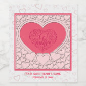 ピンクエレガントハートハッピーバレンタインデースタイリッシュ ワインラベル (シングルラベル)