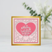 ピンクエレガントハートハッピーバレンタインデースタイリッシュ 招待状 (スタンド正面)