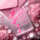 ピンクエレガントハートバルーン21歳の誕生日パーティー アクリル招待状