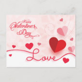 ピンクエレガントハートバレンタインデー ポストカード (正面)