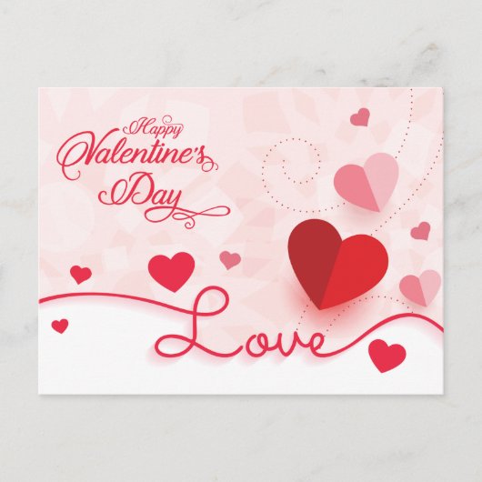 ピンクエレガントハートバレンタインデー ポストカード (正面)