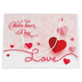 ピンクエレガントハートバレンタインデー ラージペーパーバッグ (正面)