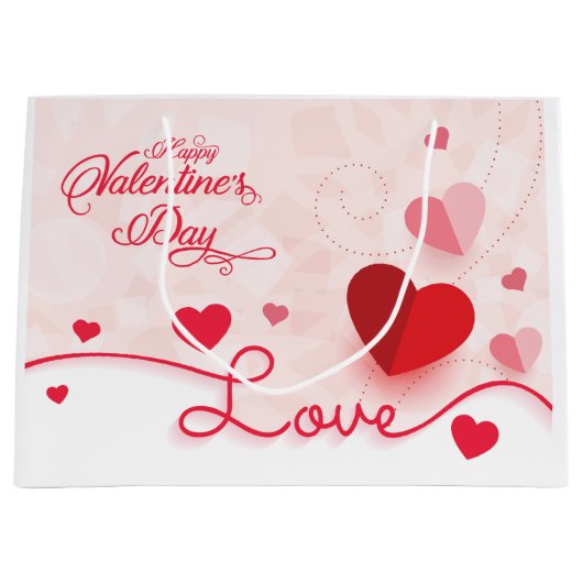 ピンクエレガントハートバレンタインデー ラージペーパーバッグ (正面)