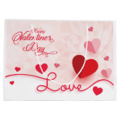 ピンクエレガントハートバレンタインデー ラージペーパーバッグ (裏面)