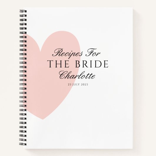 ピンクエレガントハートブライダルシャワーギフトレシピ本 ノートブック (正面)