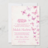 ピンクエレガントバタフライイスラム赤ちゃんガールアクエカ 招待状 (正面)