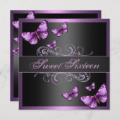 ピンクエレガントバタフライスウィート16誕生日招待状 招待状 (正面/裏面)