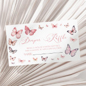 ピンクエレガントバタフライベビーシャワーおむつラッフル エンクロージャーカード