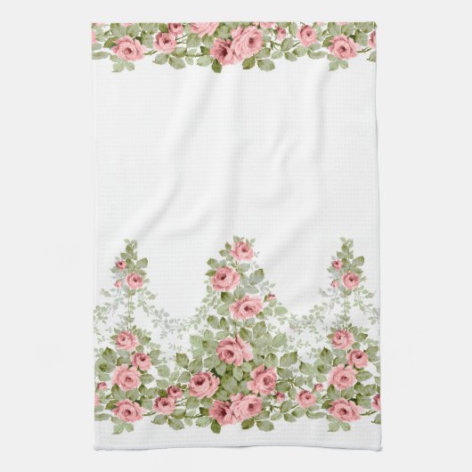 ピンクエレガントバラのガビクトリアンラン キッチンタオル (縦)