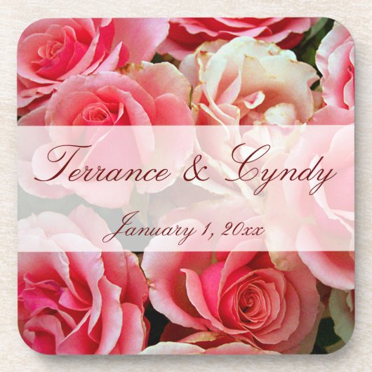 ピンクエレガントバラのコークコースター コースター (正面)