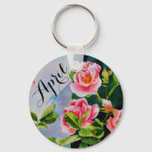 ピンクエレガントバラの水彩フローラ キーホルダー (正面)