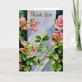 ピンクエレガントバラの水彩フローラ サンキューカード