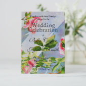 ピンクエレガントバラの水彩フローラ 招待状 (スタンド正面)