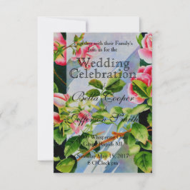 ピンクエレガントバラの水彩フローラ 招待状