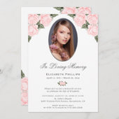 ピンクエレガントバラ写真追悼式 招待状 (正面/裏面)
