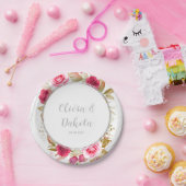 ピンクエレガントバラ幾何学的カスタムウェディング ペーパープレート (パーティー)