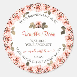 ピンクエレガントバラ白製品包装ラベル ラウンドシール