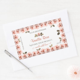 ピンクエレガントバラ白製品包装ラベル 長方形シール