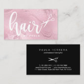 ピンクエレガントバラ金ゴールド大理石シザーヘアスタイル 名刺 (正面/裏面)