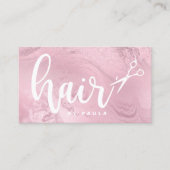 ピンクエレガントバラ金ゴールド大理石シザーヘアスタイル 名刺 (正面)