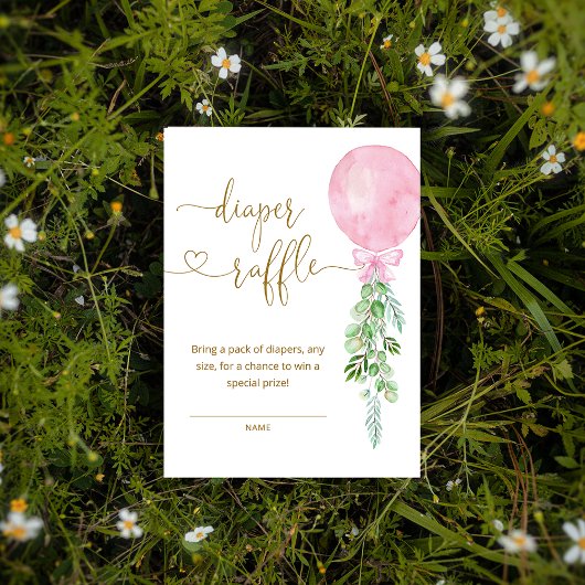 ピンクエレガントバルーンおむつラッフルチケット エンクロージャーカード