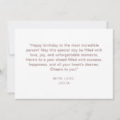 ピンクエレガントバルーンモダンスクリプトハッピーバースデー カード (裏面)