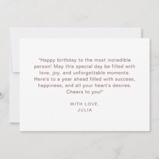 ピンクエレガントバルーンモダンスクリプトハッピーバースデー カード (裏面)